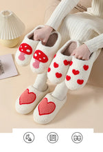 House Slippers for Women, Cute Big Small Heart, Fluffy Cozy Home Comfy Shoes for Ladies, Indoor Slippers for Winter, Mushroom