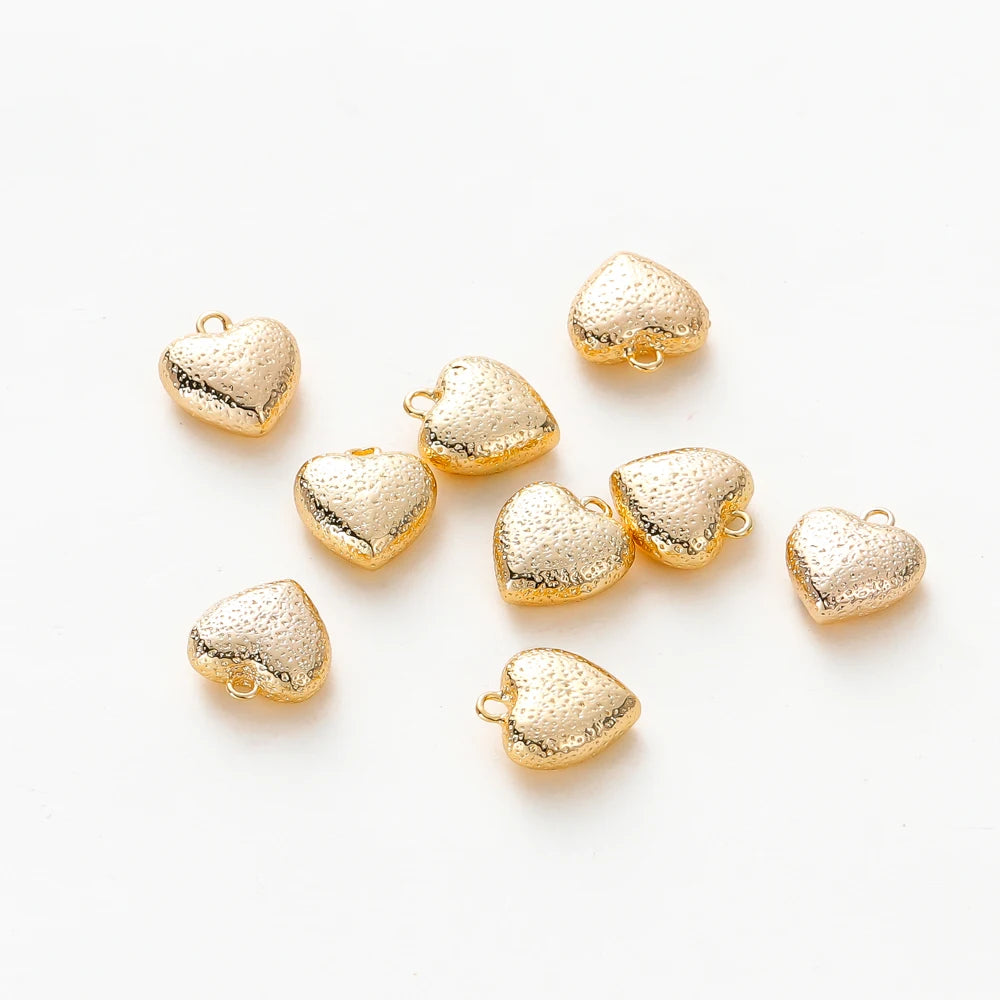 4pcs/lot 14K 18K Gold Plated Heart Charm with Jump Ring Necklace Making Supplies Solid Love Pendant For DIY Jewelry Accessories