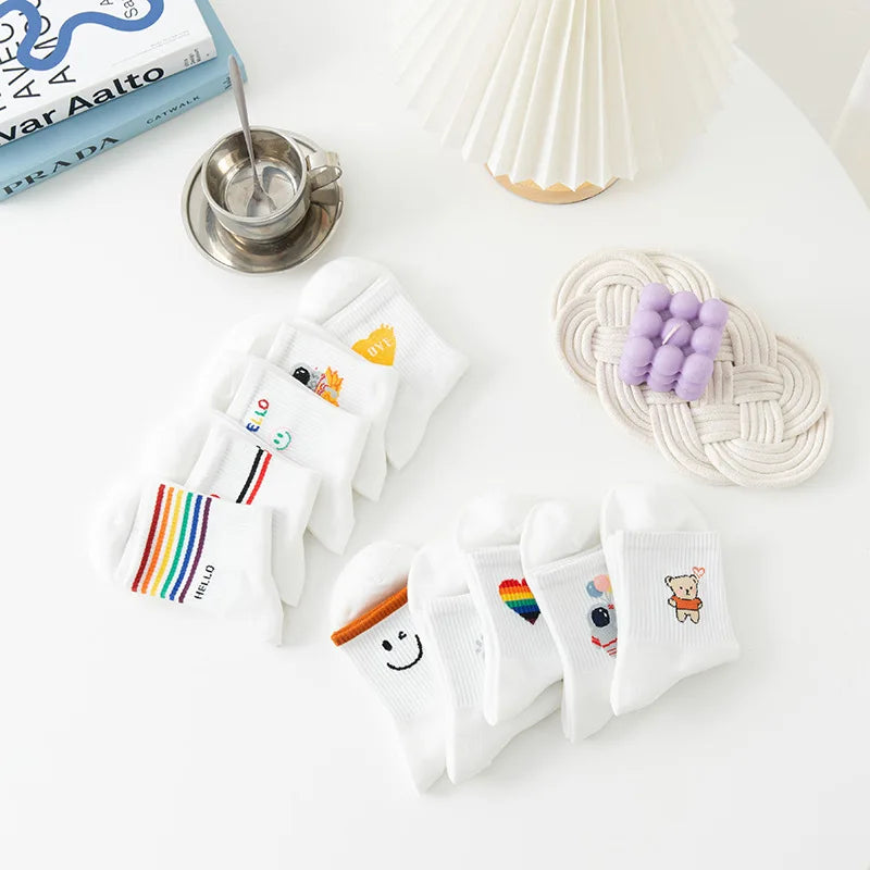 New Socks Women's Korean Version In The Tube Wild Cute Japanese Student Women's Socks Autumn And Winter Rainbow Socks