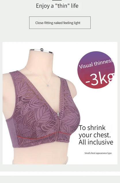 Soft cotton cups before the zipper in the elderly underwear breathable women without steel ring tank top lace large size bra