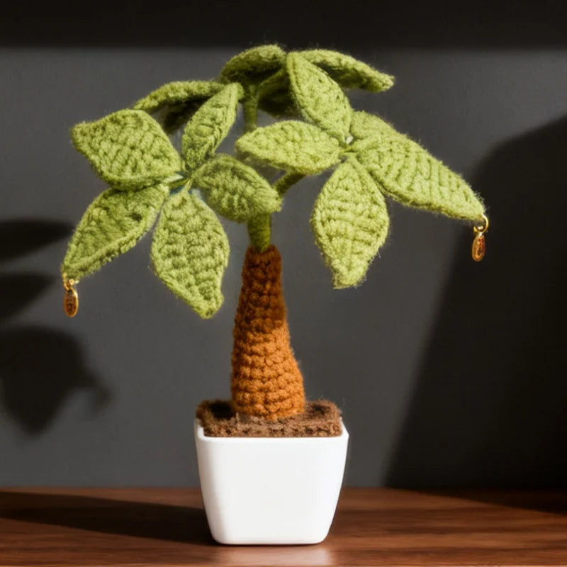Handmade Crochet Money Tree Potted Stuffed Plants Finished Woven Bouquet Home Desktop Decor Christmas Graduation Gifts