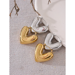 Yhpup Fat Fashion Stainless Steel Heart Chunky Hoop Earrings Charm Metal Texture Rust Proof Versatile Jewelry серьги тренд