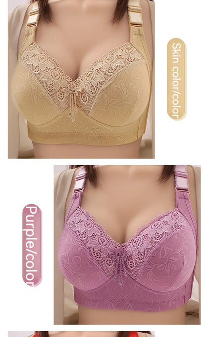 New Large Size Sexy Luxury Lace Non-steel Ring WOMEN'S Bra Push up Comfortable Four Rows of Buckle Thin Section Ladies Underwear