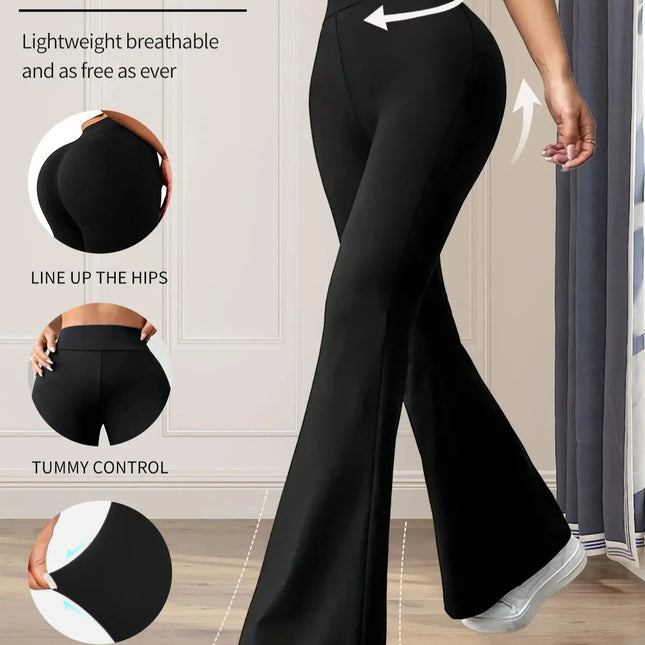 Women's spring and summer high waisted tight fitting flared pants, slim leg long black pants, thin wide leg pants for slim women
