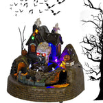 Halloween Holiday Village Train Decor with LED Lights Music Spooky Ghost & Skeleton Figurines, Festive Haunted House Decoration