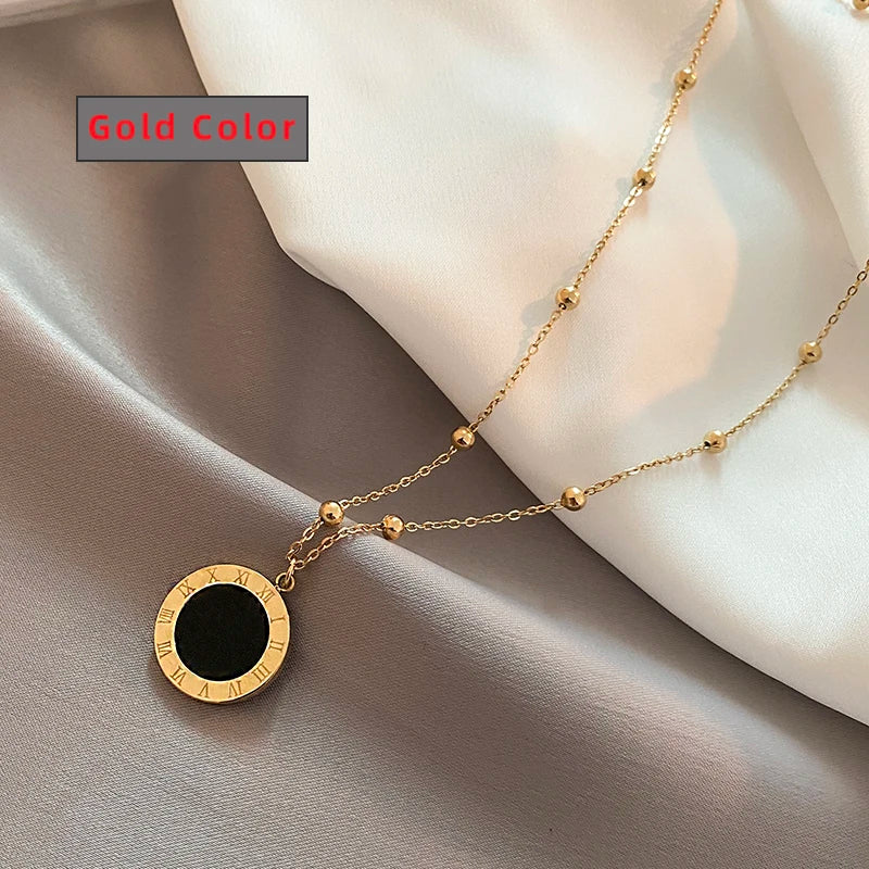 Classic Fashion Stainless Steel Roman Digital Wafer Pendant Necklace 2025 Fashion Jewelry Christmas Party Women's Sexy Necklace