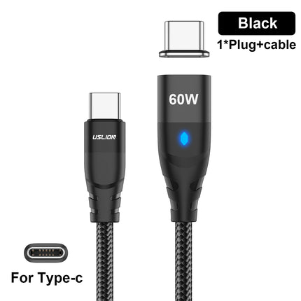 USLION PD 60W Magnetic Fast Charger Cable for iPhone 14 13 Pro Max Xiaomi 12 POCO USB C To Type C Data Charging Wire for Macbook