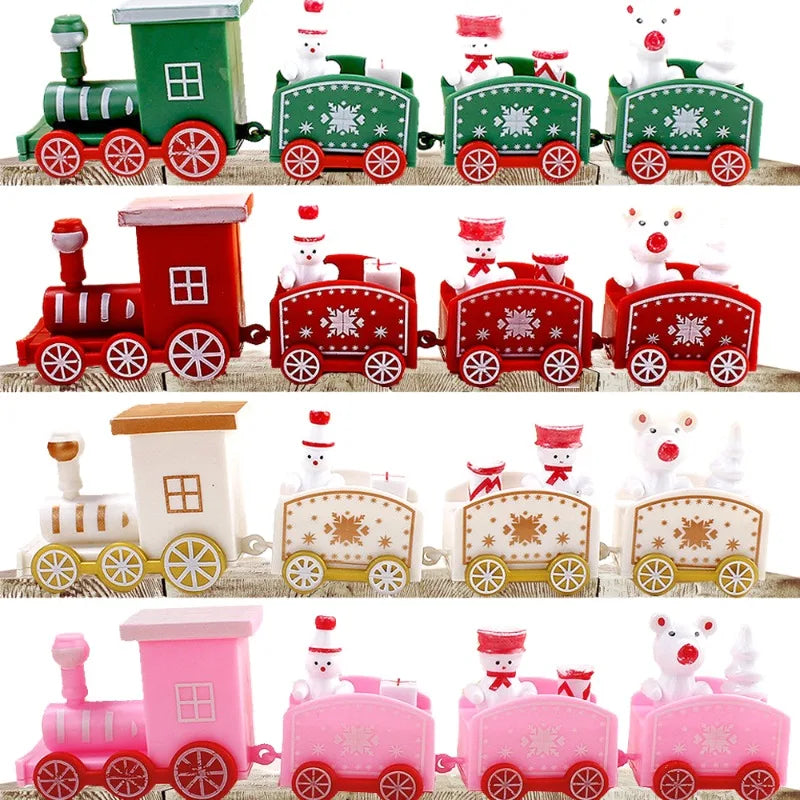 Wooden Train Christmas Ornaments Santa Cake Decoration Merry Christmas Navidad New Year Party Table Decoration Kids Gifts Toys