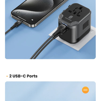 ASOMETECH International Travel Adapter USB Charger 2 USB and 2 Type C Port All-in-one Wall Charger for US EU UK AUS Travel