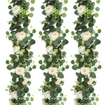 Lush 70.8" Faux Eucalyptus Garland With White Flowers - Perfect For Home & Holiday Decor, Wall Hanging, Yard, And Party Accents