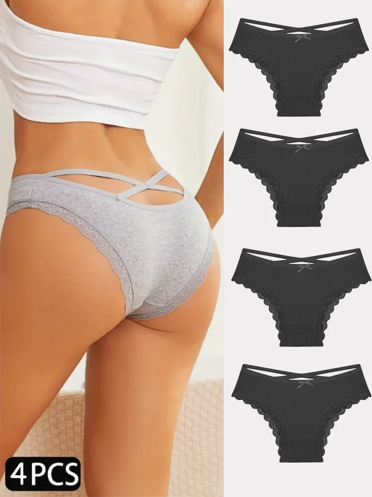 4PCS Women's Cotton Briefs Sexy Female Underpants Elasticity Comfortable Underwear Panties Lingerie S-XL  Solid Color Intimate