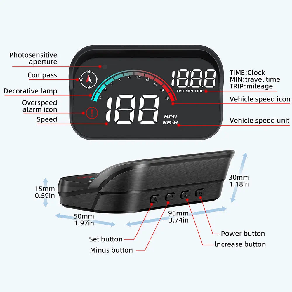 AD Head Up Display Windshield Projector M22 Car GPS HUD Universal Digital GPS Speedometer Km/h LCD Projection On Glass Car Speed