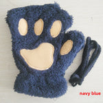 Cat Claw Gloves Winter Cute Cartoon Cat Girls Fingerless Gloves Thickened Velvet Bear Paw Half Finger Gloves
