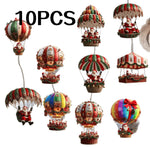 A Set of 10Pcs Santa Claus Parachute Series Handmade Wooden Hanging Ornaments - Perfect Holiday Gift Decoration for Home and Garden