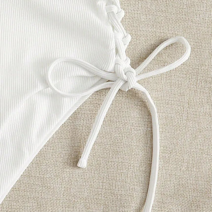 Cikini-V-Neck Split Bikini Set for Women, Sexy Swimsuit, Lace Up, Triangular Bikinis, Solid Color, Beach Swimwear, Bathing Suit