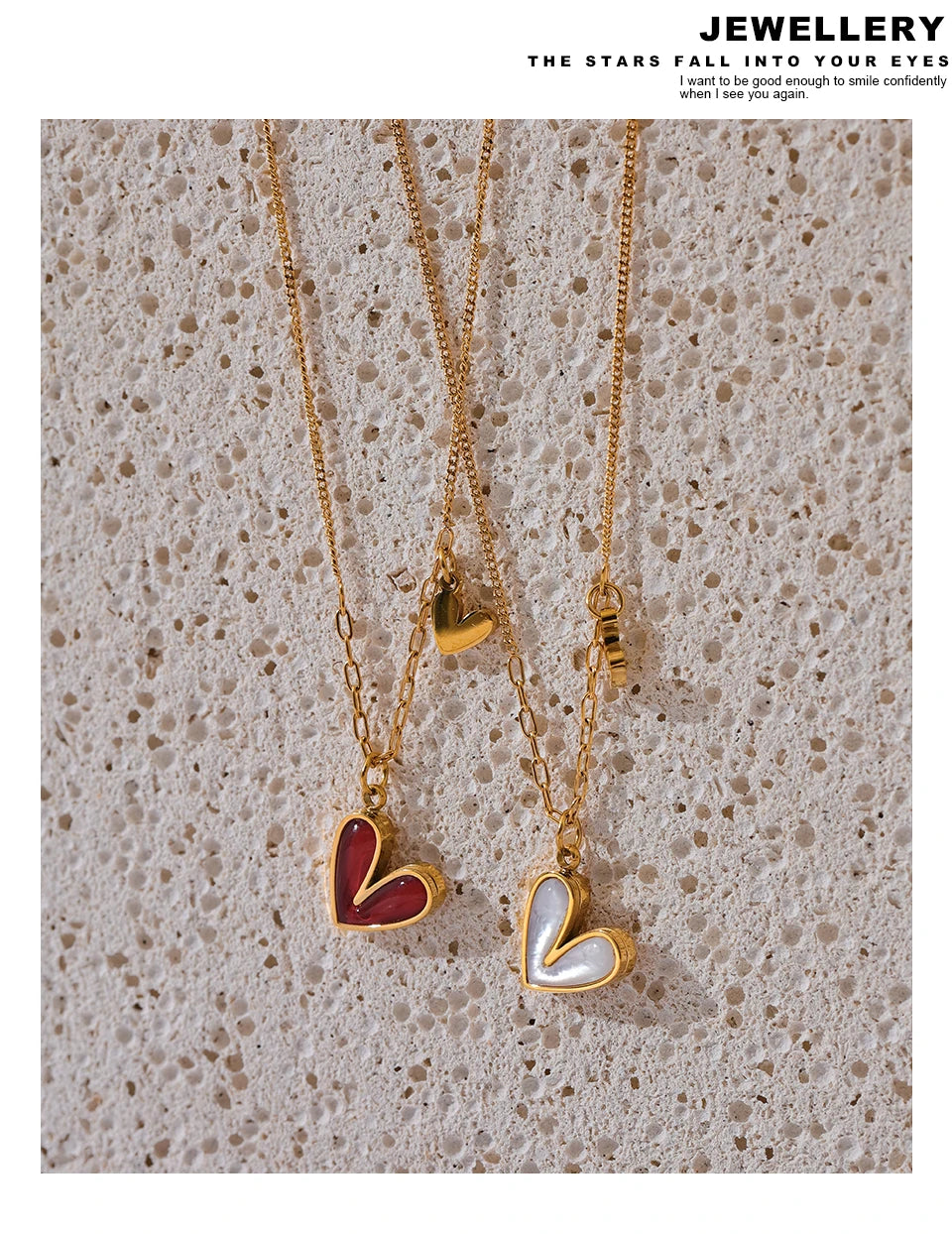 Yhpup Red Enamel White Natural Shell Stainless Steel Heart Pendant Necklace Trendy Exquisite Jewelry Attractive Accessories