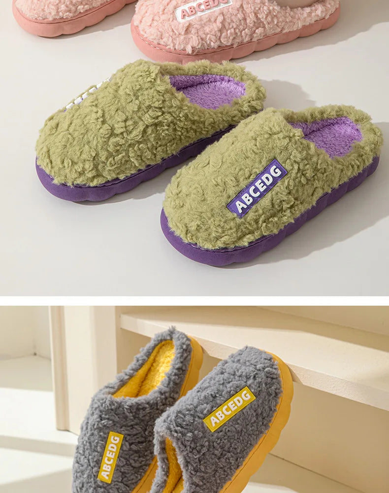 Eyriphy New Fashion Cotton Slippers For Women Winter Warm House Shoes Curly Faux Cotton Bedroom Slides Non-Slips Comfort Slipper