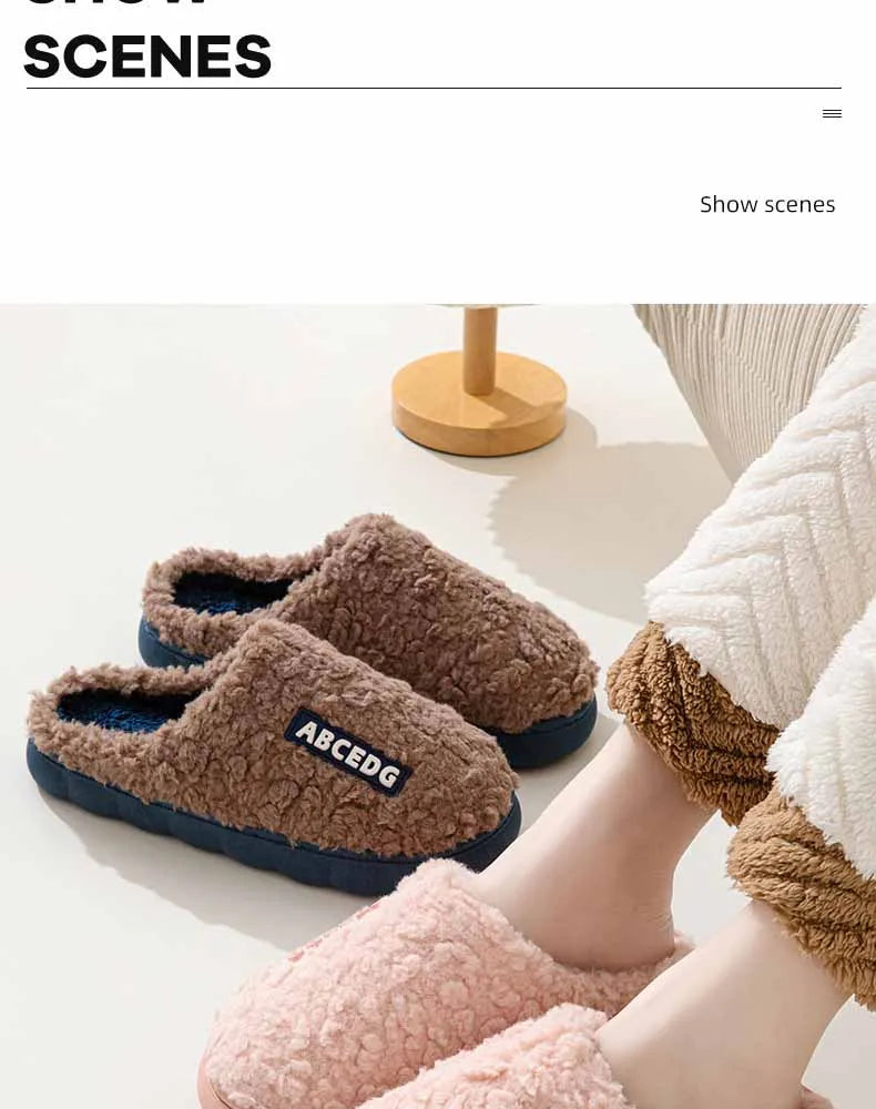 Eyriphy New Fashion Cotton Slippers For Women Winter Warm House Shoes Curly Faux Cotton Bedroom Slides Non-Slips Comfort Slipper
