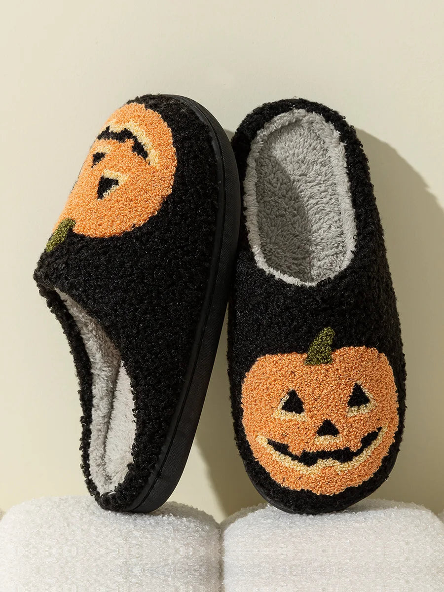 Cute Funny Halloween Women's Slippers Cartoon Pumpkin Indoor Warm Soft Sole Comfy Slipper Breathable Leisure Home Plush Shoes