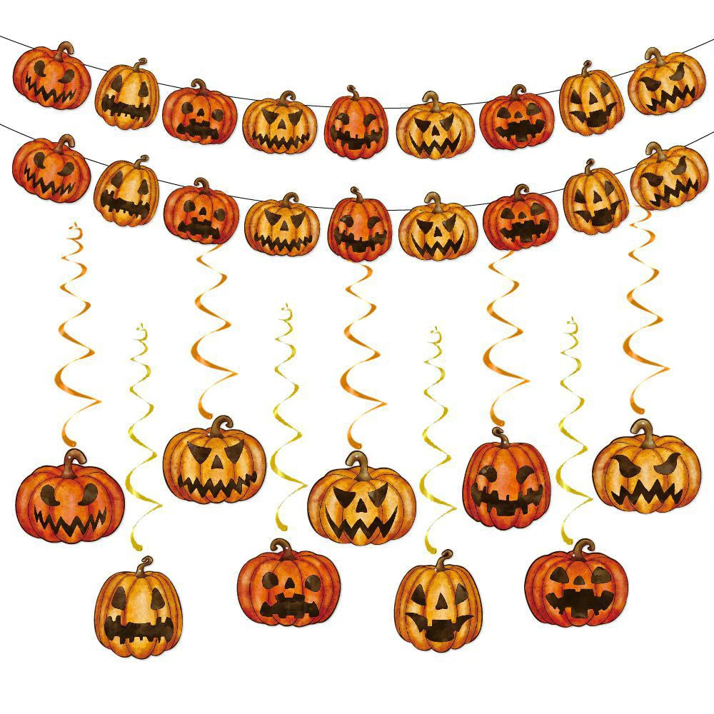Halloween Hanging Banner Garland Bunting Pumkin Ghost Bat Paper Banner Door Hanging Ornaments Halloween Xmas Party Decoration