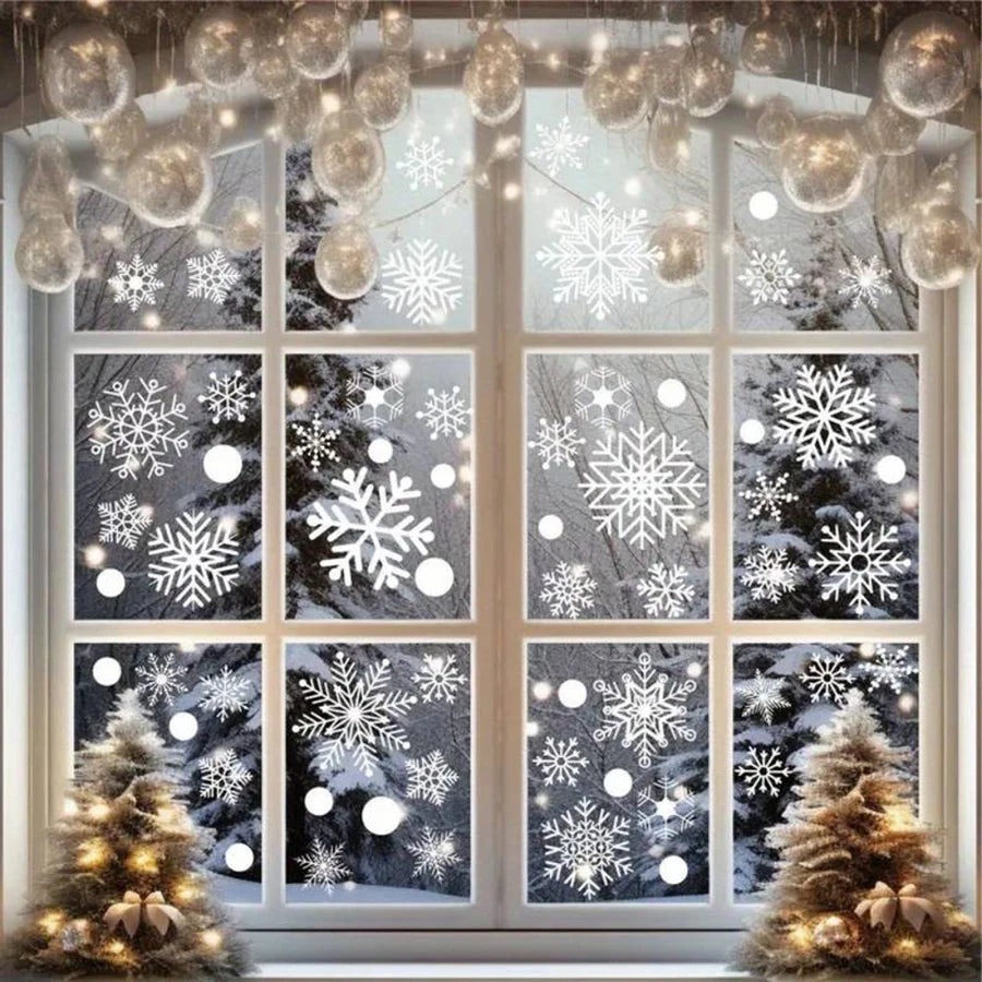 114-Piece Set of White Snowflake Window Stickers for Winter Holiday Celebrations, Glass Static Cling Stickers for Christmas and New Year Decorations