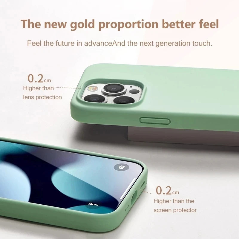 Original For iPhone 15 14 13 12 11 Pro Max Mini Case Liquid Silicone Soft Cover XR X XS 8 Plus Shockproof Protective Phone Cases