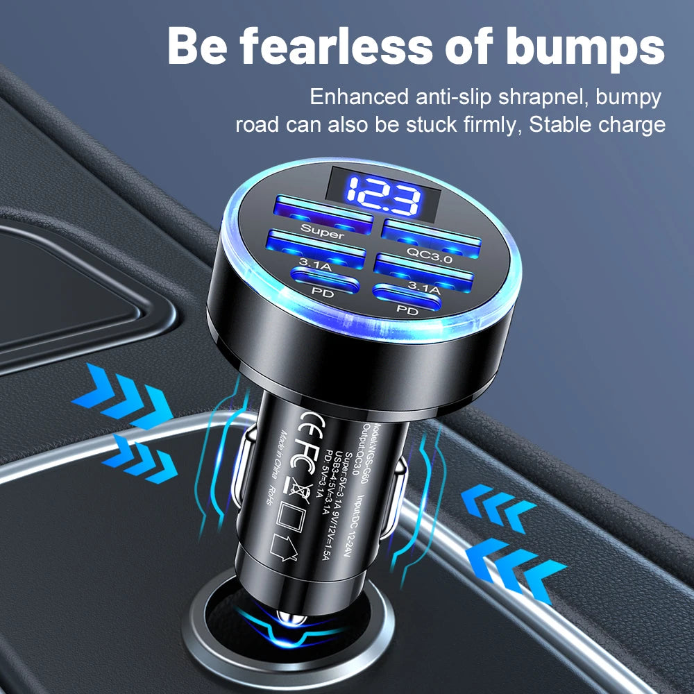 Total 100W Car Charger 6 Ports USB C Charger PD Fast Charging for iPhone 15 14 13 Pro Max Xiaomi 14 13 Samsung