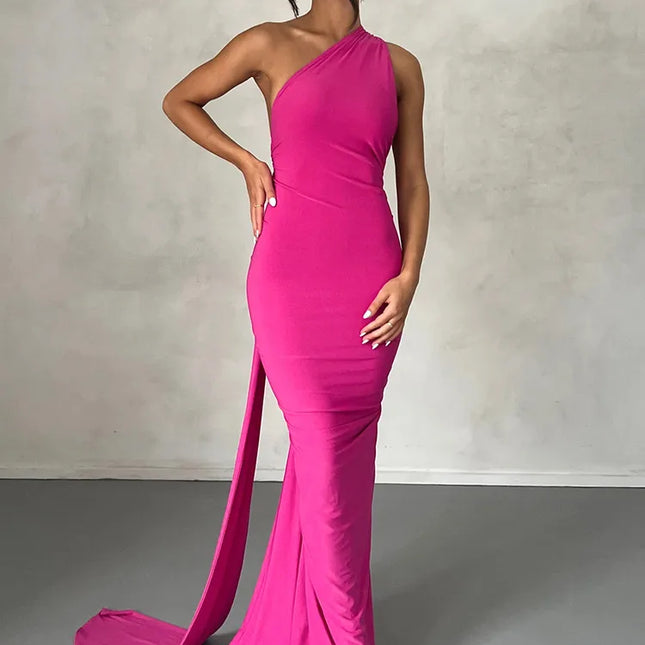 Hugcitar One Shoulder Backless Adjustable Scarf Loop Ruched Sexy Maxi Dress 2024 Women Elegant Y2K Streetwear Festival Outfit