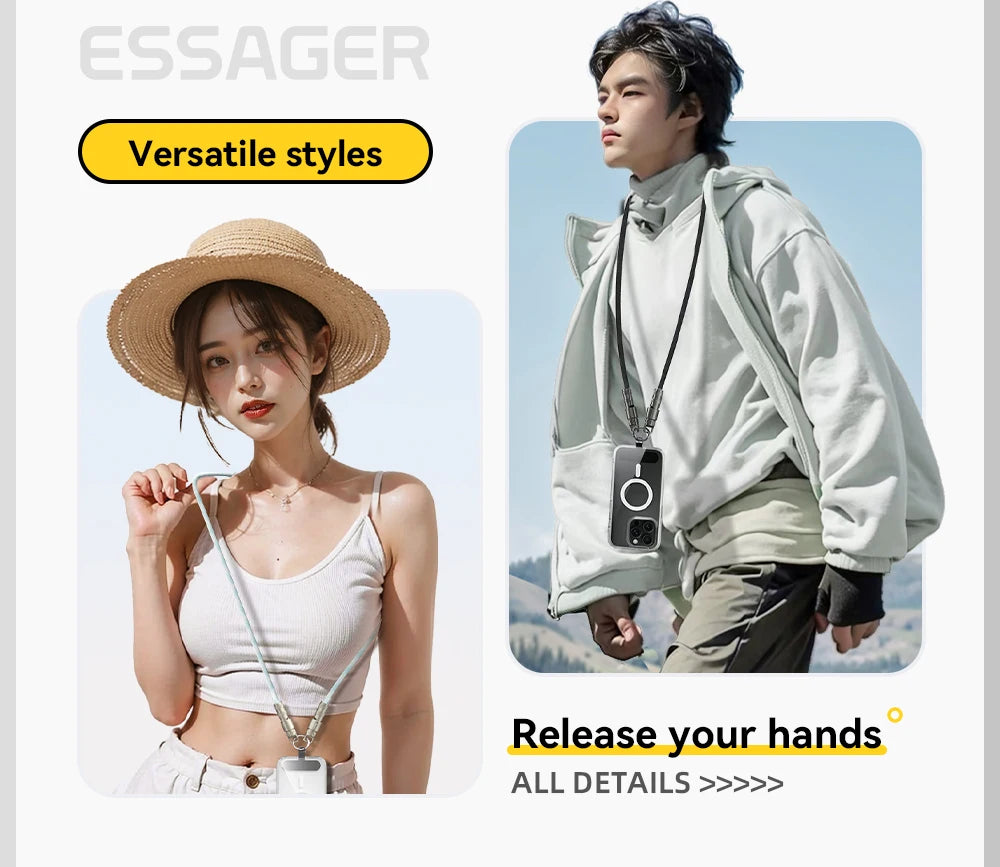 Essager 60W Type C To Type C Fast Charging Cable  For iPhone 16 Xiaomi Huawei  Lanyard  Halter Neck Wrist Multifunctional Cable