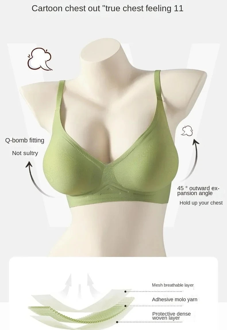 Flat Chest Solution Bra for Women Thickened Push Up Cups No Steel Ring Seamless Invisible Lift Small Chest Enhancement B C Cup