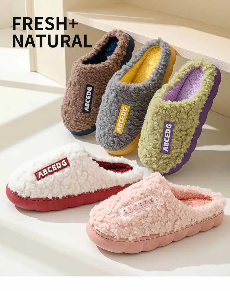 Eyriphy New Fashion Cotton Slippers For Women Winter Warm House Shoes Curly Faux Cotton Bedroom Slides Non-Slips Comfort Slipper