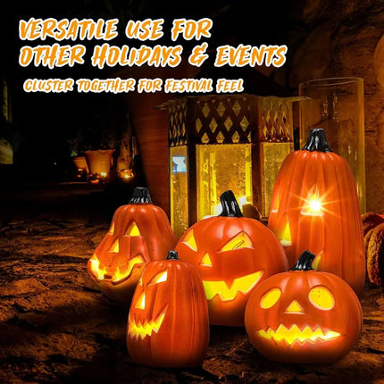 1PCS Scary Halloween Pumpkin Lantern Set Pumpkin Lamp LED Light Orange Halloween Decoration for Porch Front Door Party Supplies