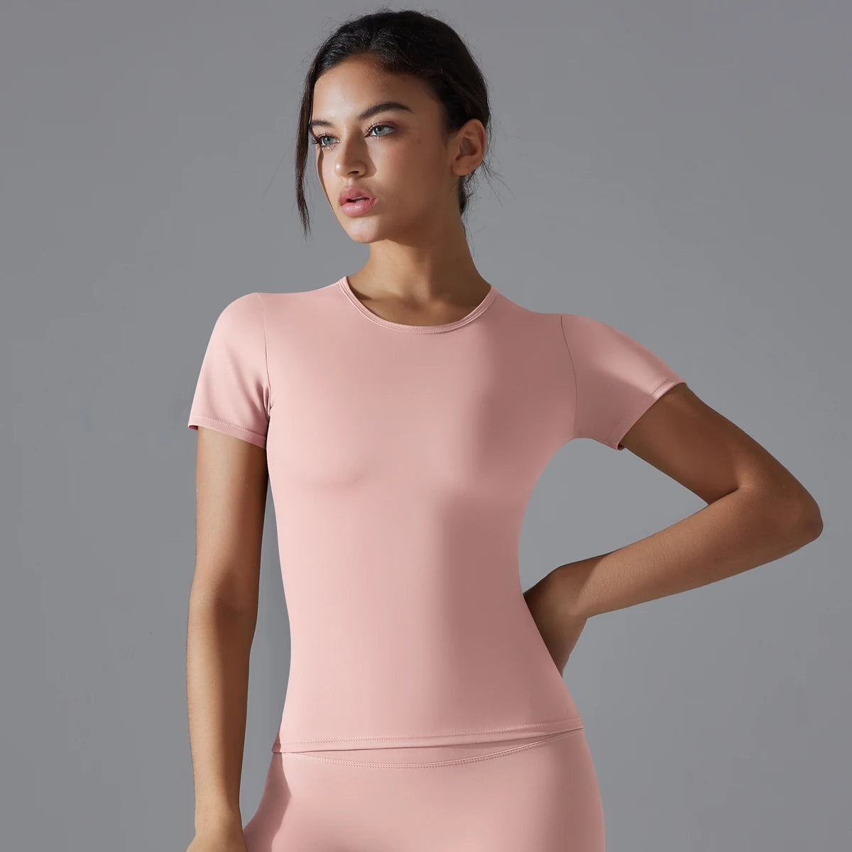 Women Running Sports T Shirt Summer Short Sleeve Round Neck Breathable Stretchy GYM Yoga Slim Fitness Active Top Tee