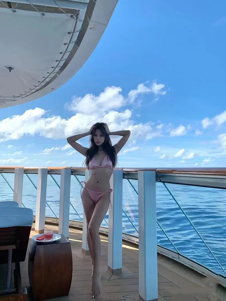 Halter Brazilian Metallic Satin Bikini Women Swimwear Female Swimsuit Two-pieces Bikini Set High Cut Bathing Suit Swim Beachwear