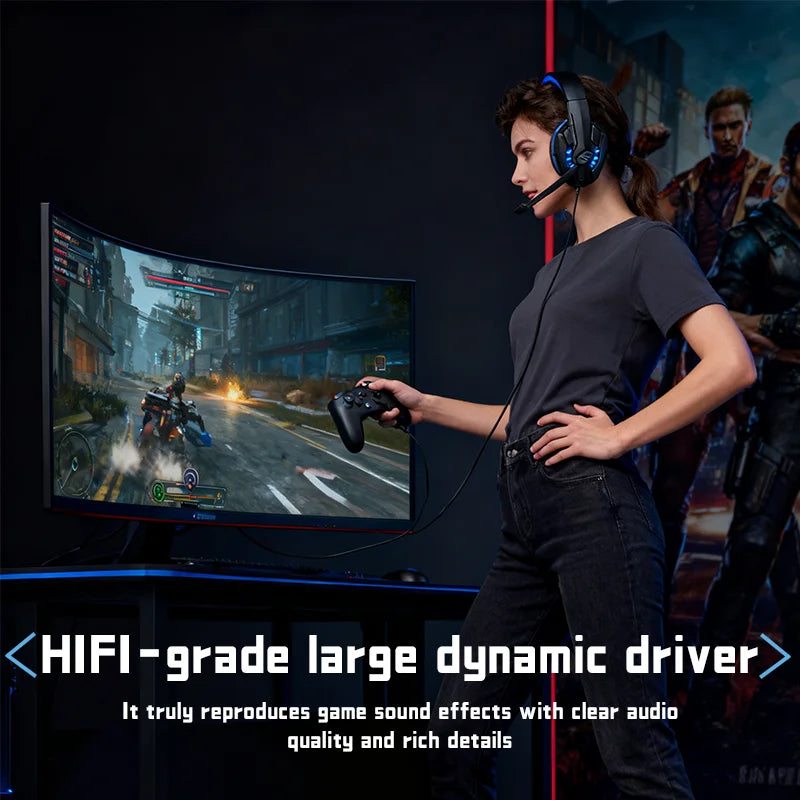 Bass Gaming Headset with Mic Over-Ear Headphones Stereo Sound Gamer Video Game Noise Cancelling for PC Gaming Headset Esports
