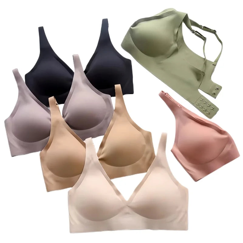 Sexy Seamless Bras For Women Wire Free Push Up Brassiere V Neck Bralette Women's Glossy Soft Underwear Female Lingerie Intimates