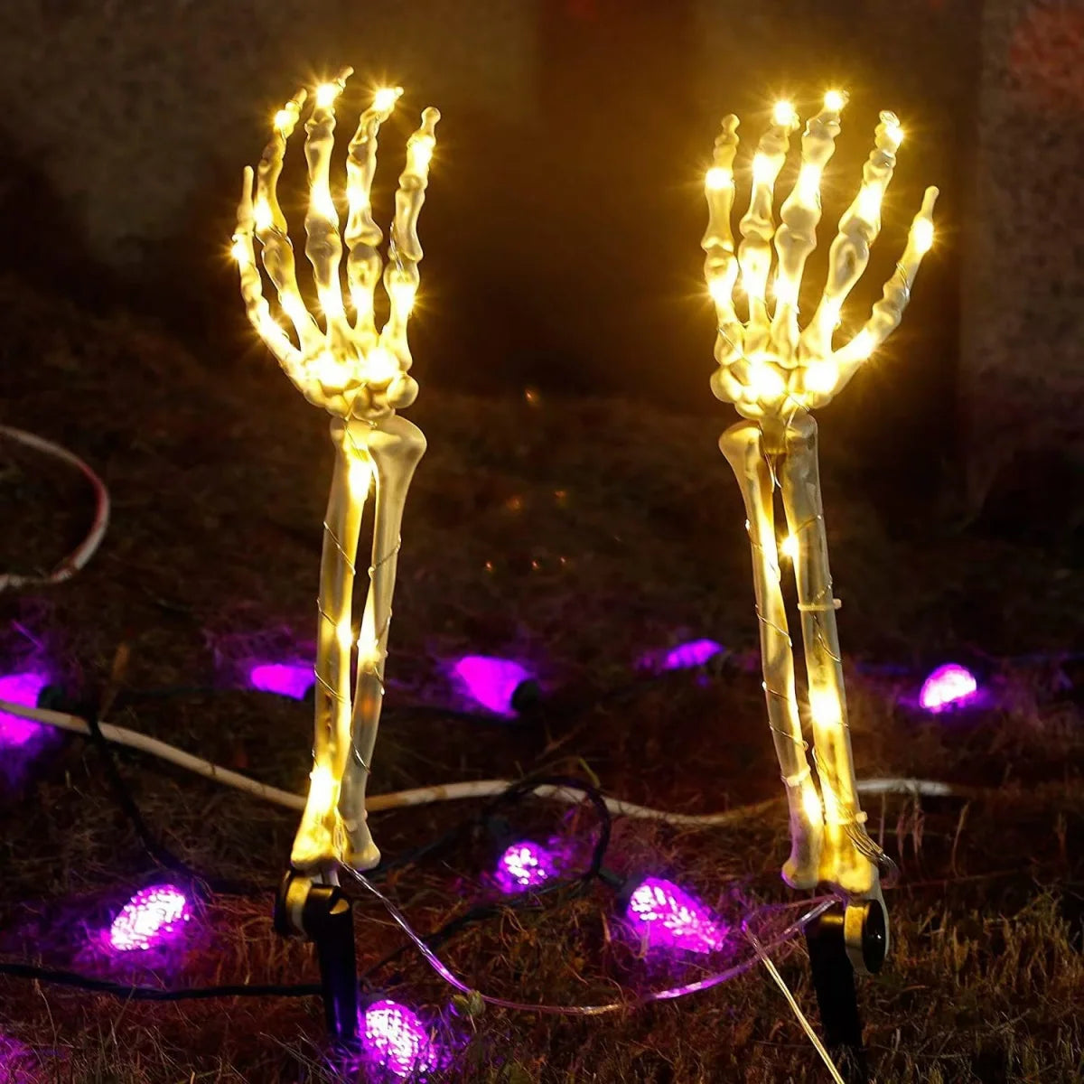 Halloween solar ghost hand LED light string, ghost festival courtyard atmosphere decoration light, copper wire ground plug light