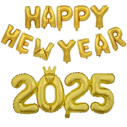 Happy New Year 2025 Balloons Gold Number 2025 Foil Balloons Happy New Year Letters Balloon Banner Gold New Years Eve Party Decor