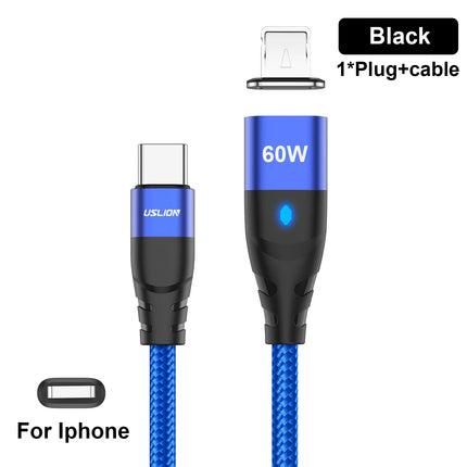 USLION PD 60W Magnetic Fast Charger Cable for iPhone 14 13 Pro Max Xiaomi 12 POCO USB C To Type C Data Charging Wire for Macbook