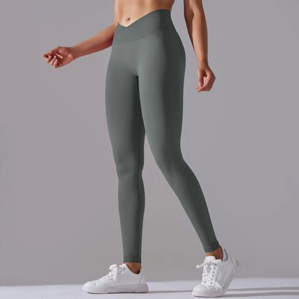Crossover Waist Women Yoga Leggings Hips Lifting Gym Leggings Seamless Sport Pants High Waist Fitness Leggings Workout Running