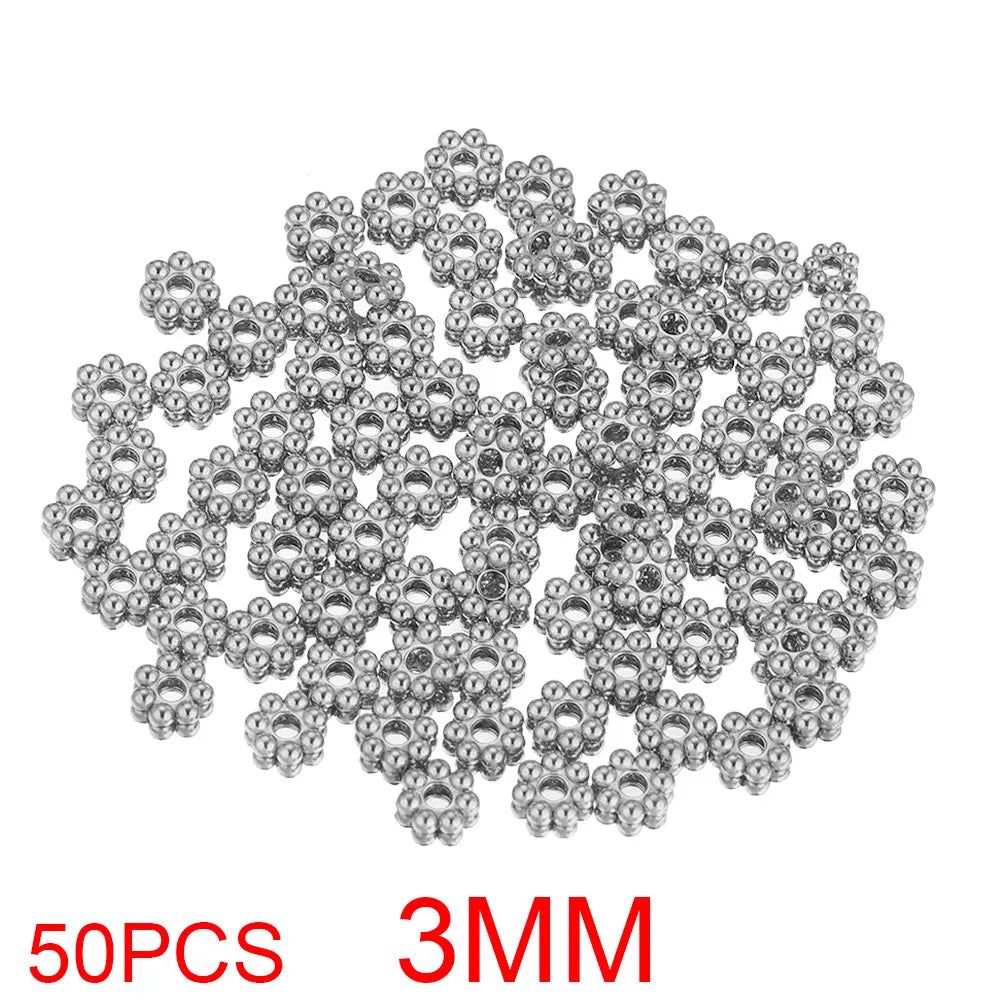 50pcs Stainless Steel Daisy Snowflake Flower Spacer Beads Gold Plated Loose Bead Cap for DIY Needlework Jewelry Making Bracelet