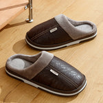 Men's Big Size Winter slippers Indoor PU Leather Home Waterproof Fluffy Casual Slides Men Bedroom Comfy Shoes Houseshoes