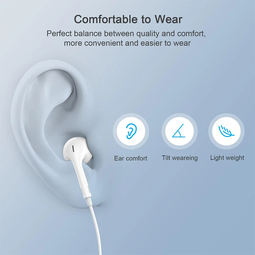 Original Wired Earphones For iPhone 15/14/13/12/11 Pro Max 7/8Plus X/XR/XS iPad In-Ear Earbud For Lightning USB C 3.5mm Earbuds