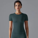 Women Running Sports T Shirt Summer Short Sleeve Round Neck Breathable Stretchy GYM Yoga Slim Fitness Active Top Tee