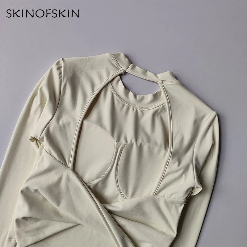 Sexy Back Sports Top for Women Autumn and Winter New Style Big Backless Yoga Suit Spicy Girl Long Sleeved Fitness T-shirt