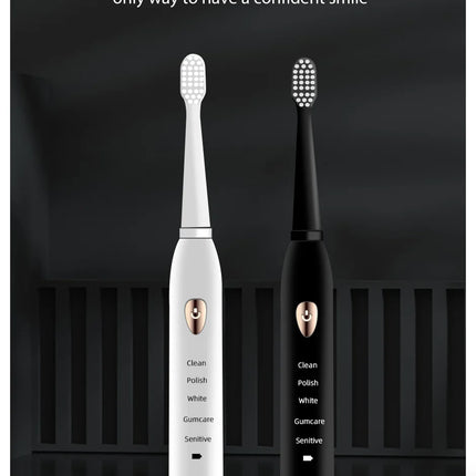 Jianpai Adult Black White Classic Acoustic Electric Toothbrush Adult 5-gear Mode USB Charging IPX7 Waterproof Acoustic Electric
