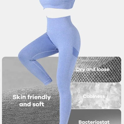 Yoga Basic 2pcs Seamless High Stretch Yoga Set Tracksuit Gym Set Crisscross Back Cami Hip-hugging Tummy Control Leggings