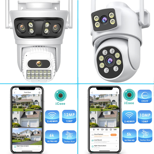 12MP Outdoors Wifi Camera 6K HD Three Lens Security PTZ IP Surveillanc Camera Human Auto Detect Tracking CCTV Camera ICESS APP