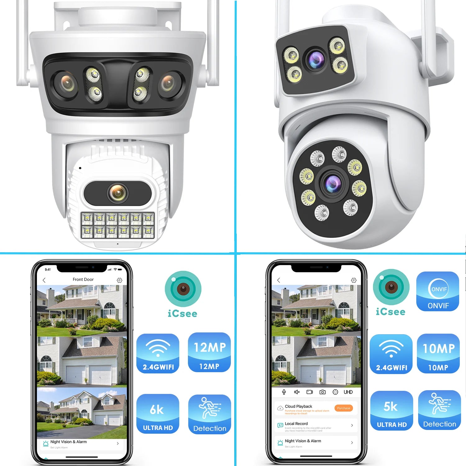 12MP Outdoors Wifi Camera 6K HD Three Lens Security PTZ IP Surveillanc Camera Human Auto Detect Tracking CCTV Camera ICESS APP