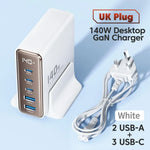 Toocki 140W GaN USB Charger 5in1 Desktop Fast Charge USB Type C Charger LED Display Charger For iPhone Xiaomi Smartphone Laptop